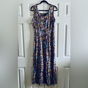 JBS FLORAL PRINT BUTTON DOWN SLEEVELESS MAXI DRESS BOHO Multicolored 14